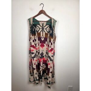 Cecilia Prado Womens Longline Knit Vest Geometric Metallic Sleeveless Cardigan M